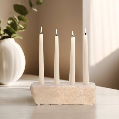 Sagebrook Home 10" Live Edge Travertine 4-taper Candle Holder in Natural Tone - 10" x 3" x 3"