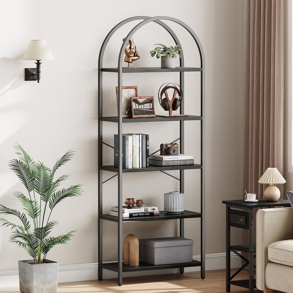 5 Tier Bookcase Arched Display Racks Tall Standing Storage Rack - 23.62"W x 70.87"H x11.02"D