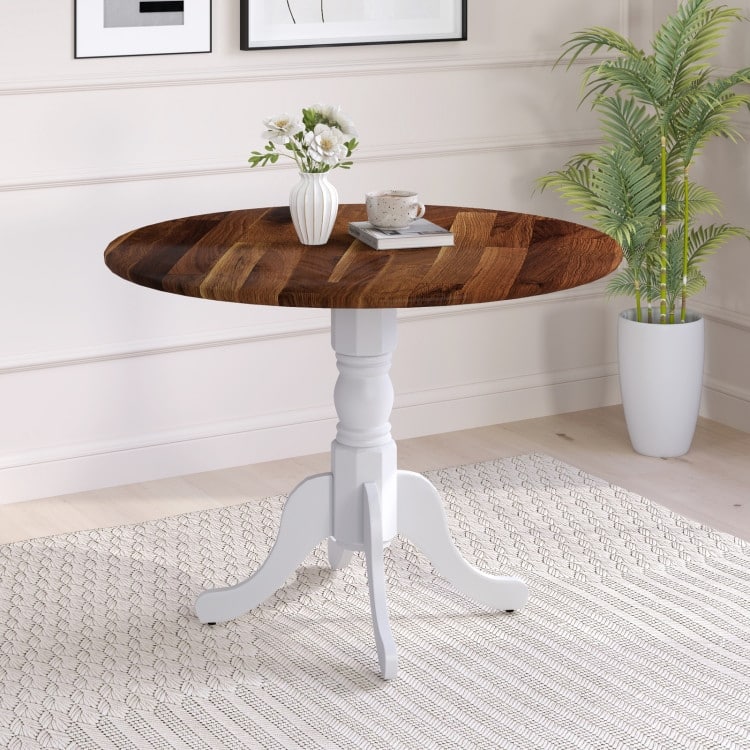 Rubber Wood Round Dining Table with Curved Legs and Adjustable Foot Pads - 40 x 40 x 29 inch (L x W x H)