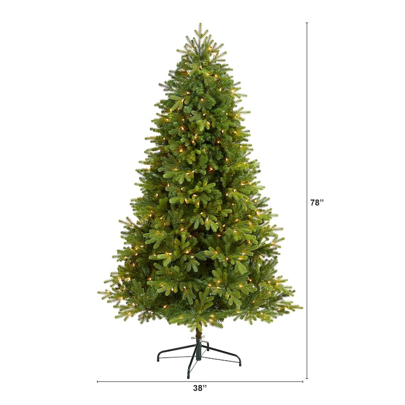 6.5' Pre-Lit Full Washington Fir Artificial Christmas Tree, Clear LED Lights - 6.5 Foot