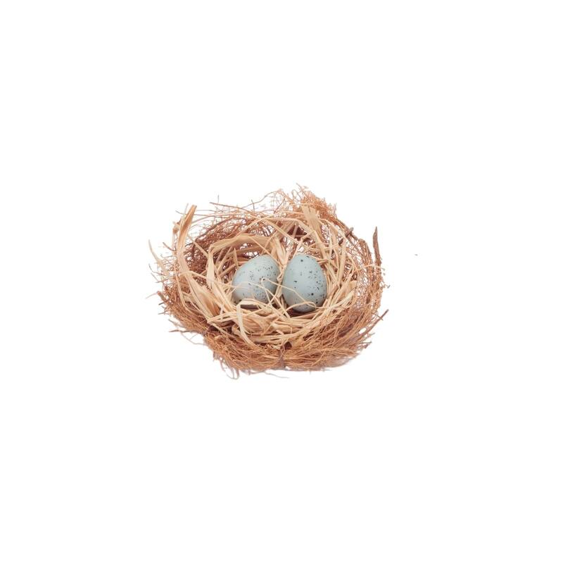 HomeRoots Set of Eight Brown And Blue Decorative Birds Nests With Eggs Sculptures - 2.35 in. x 1.40 in. x 2.45 in.
