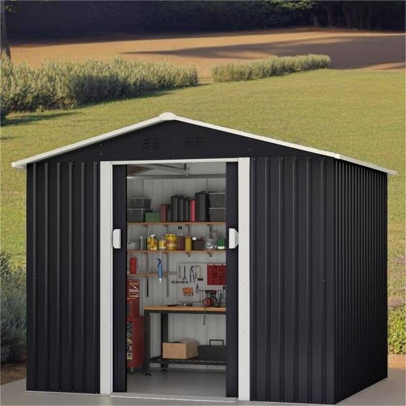 Outdoor Steel Storage Shed with Lockable Sliding Doors and Vents