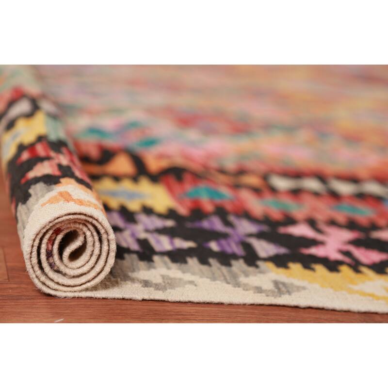 Reversible Kilim Oriental Area Rug Flatweave Geometric Wool Carpet - 9'11"x 13'0"