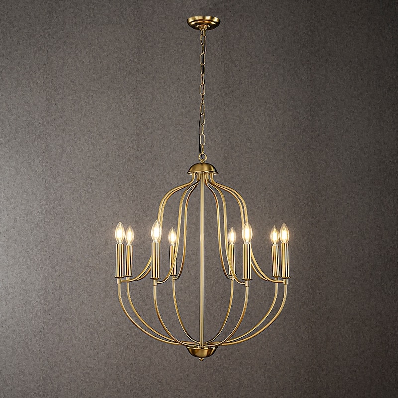 CraftHome 26'' 8-Light Modern Candelabra Chandelier For Living Room Dining Room And Entryway - W26'' - Plated Brass