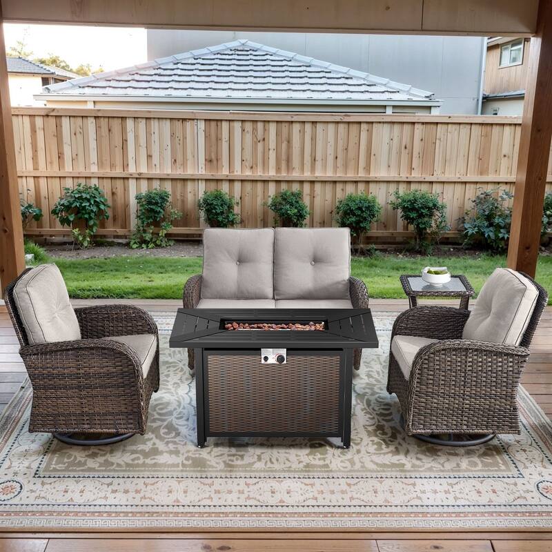 Gymojoy Outdoor Fire Pit Conversation Set, Loveseat Glider Sofa & Chairs - Patio Furniture Set