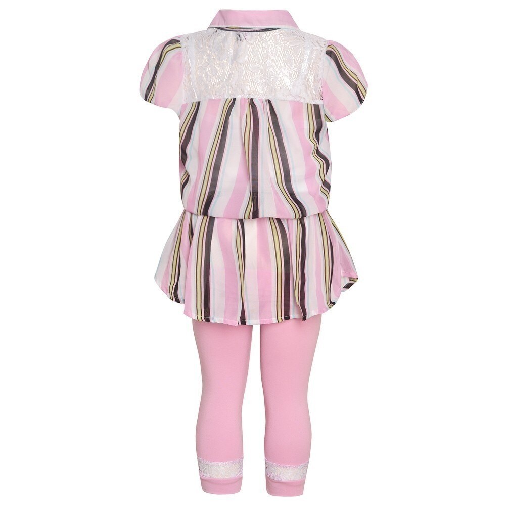 Shop Girls Light Pink Stripe Shirt Style Tunic 2 Pc Leggings
