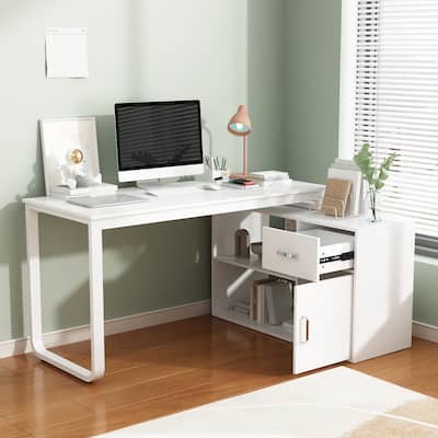 55.1"W Reversible Desk Rotating Desk Working Desk Computer Desk White
