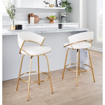 Silver Orchid Tatyana 26" Upholstered Counter Stool with Metal Legs (Set of 2)