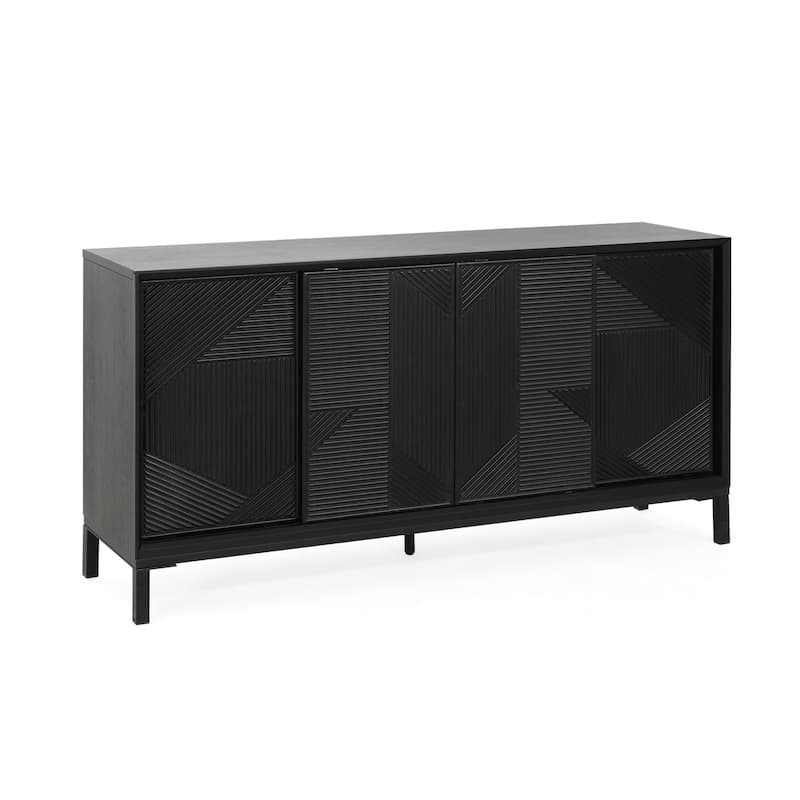 Modern Geometric Accent Cabinet with Sliding Doors and Wood Veneer Top