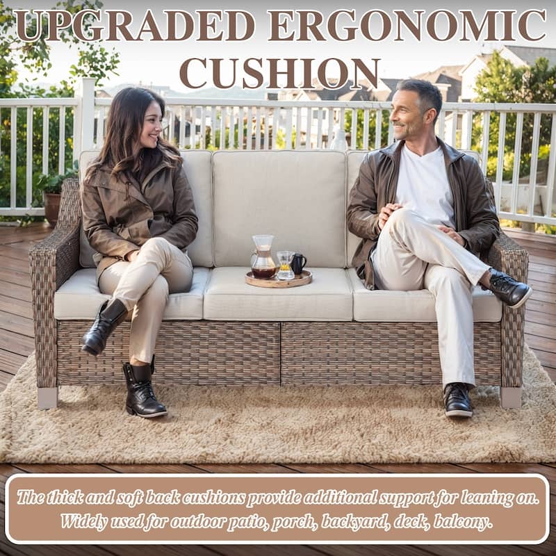 Rattan Patio Sofa Chair Set with Ottomans - Brown