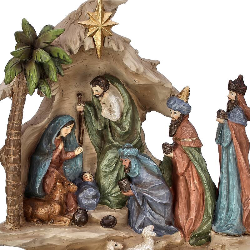 13.5" Resin Stairway Nativity W/Sheep Herd