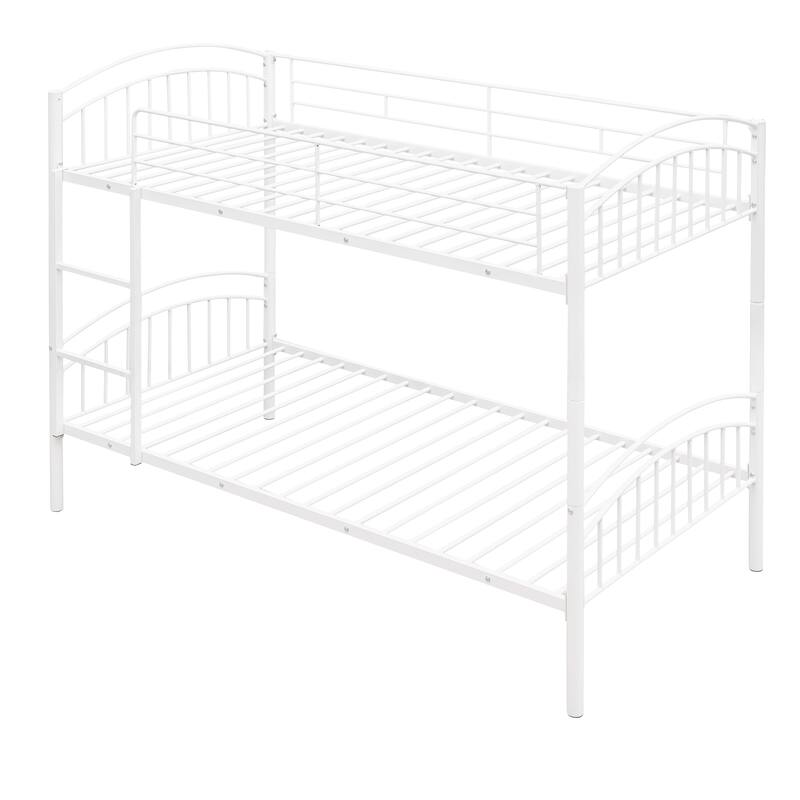 Convertible Twin Over Twin Metal Bunk Bed, White, Space-Saving Design