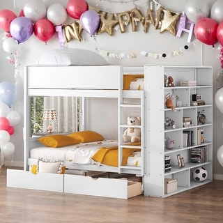 Full over Full Bunk Bed With 2 Drawers And Multi-layer Cabinet