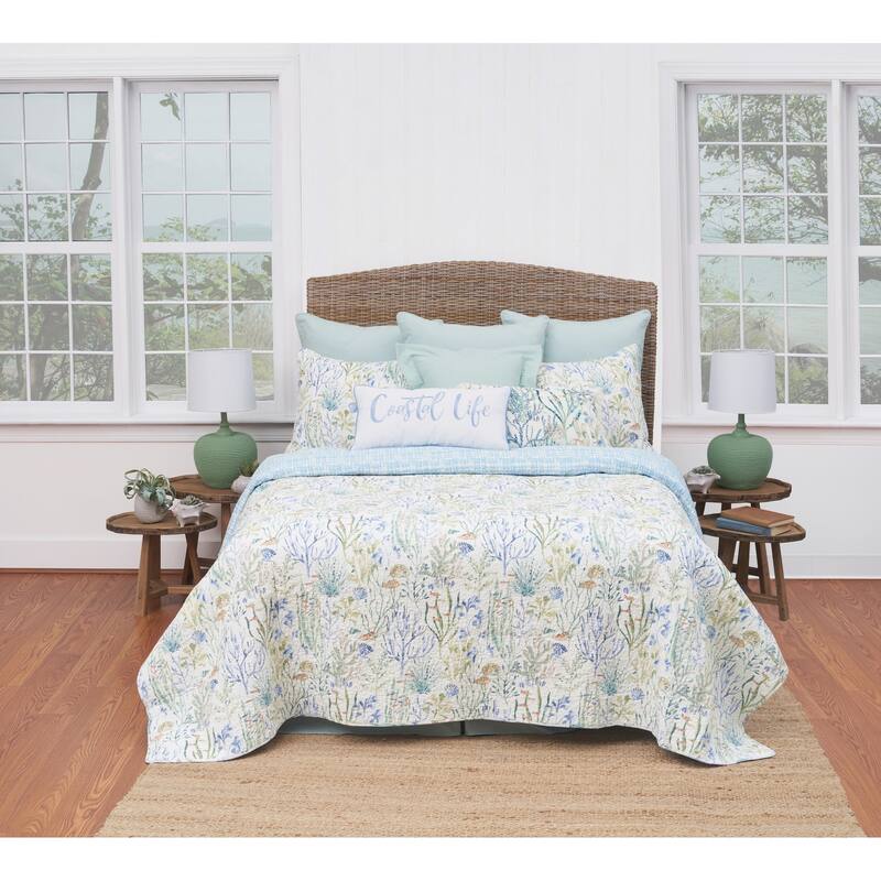 Coralie Sound Coastal Beach Cotton Quilt Set - Reversible and Machine Washable