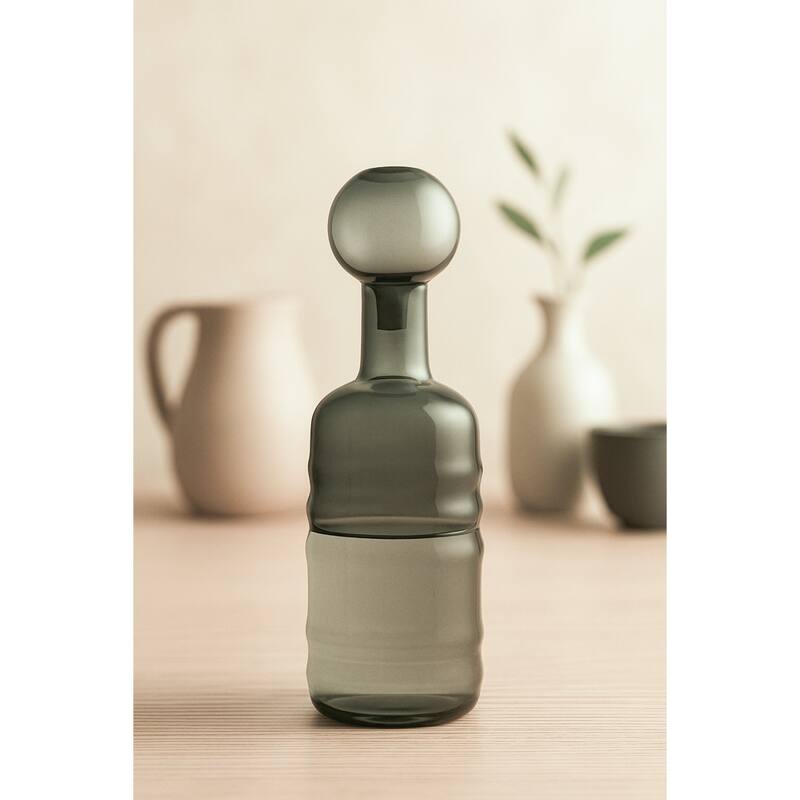 Rippled Base Glass Bottle Vase - 14" - Clear and Gray