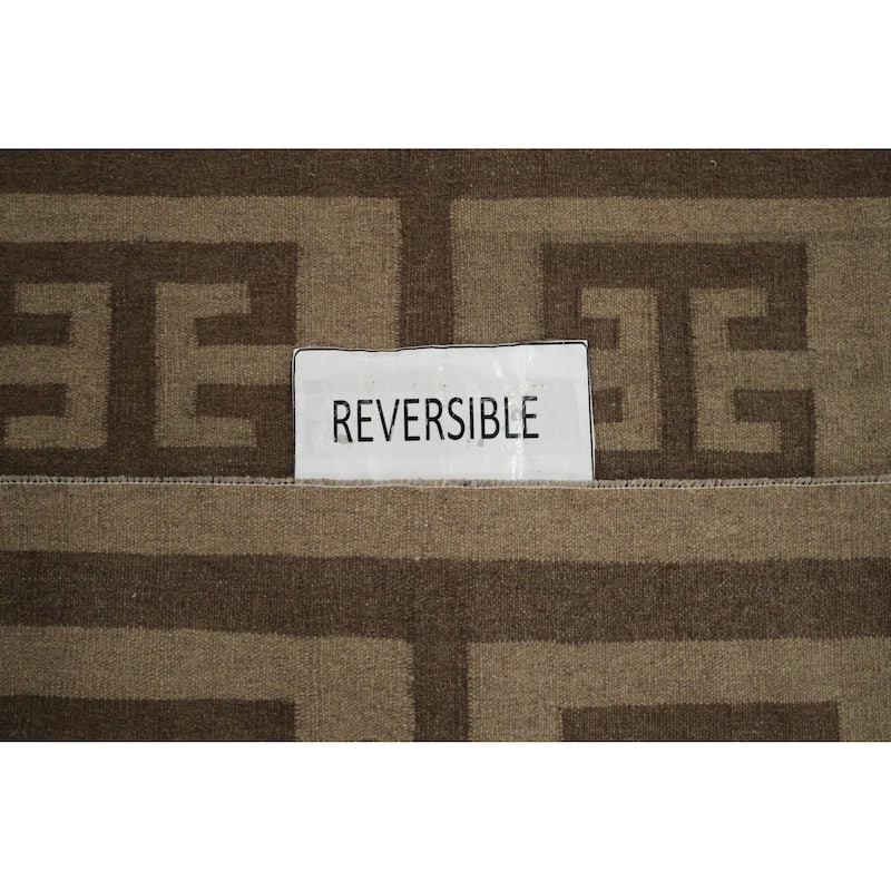 Hand Woven Oriental 100% Wool Carpet Southwestern All-Over Brown Kilim Area Rug - 12' 9'' X 9' 11''