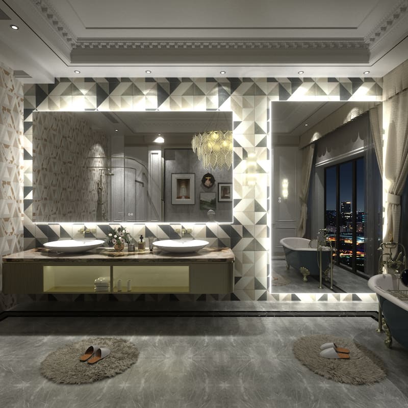 Frameless Anti-Fog 3 Colors Dimmable LED Backlit Wall Bathroom Vanity Mirror