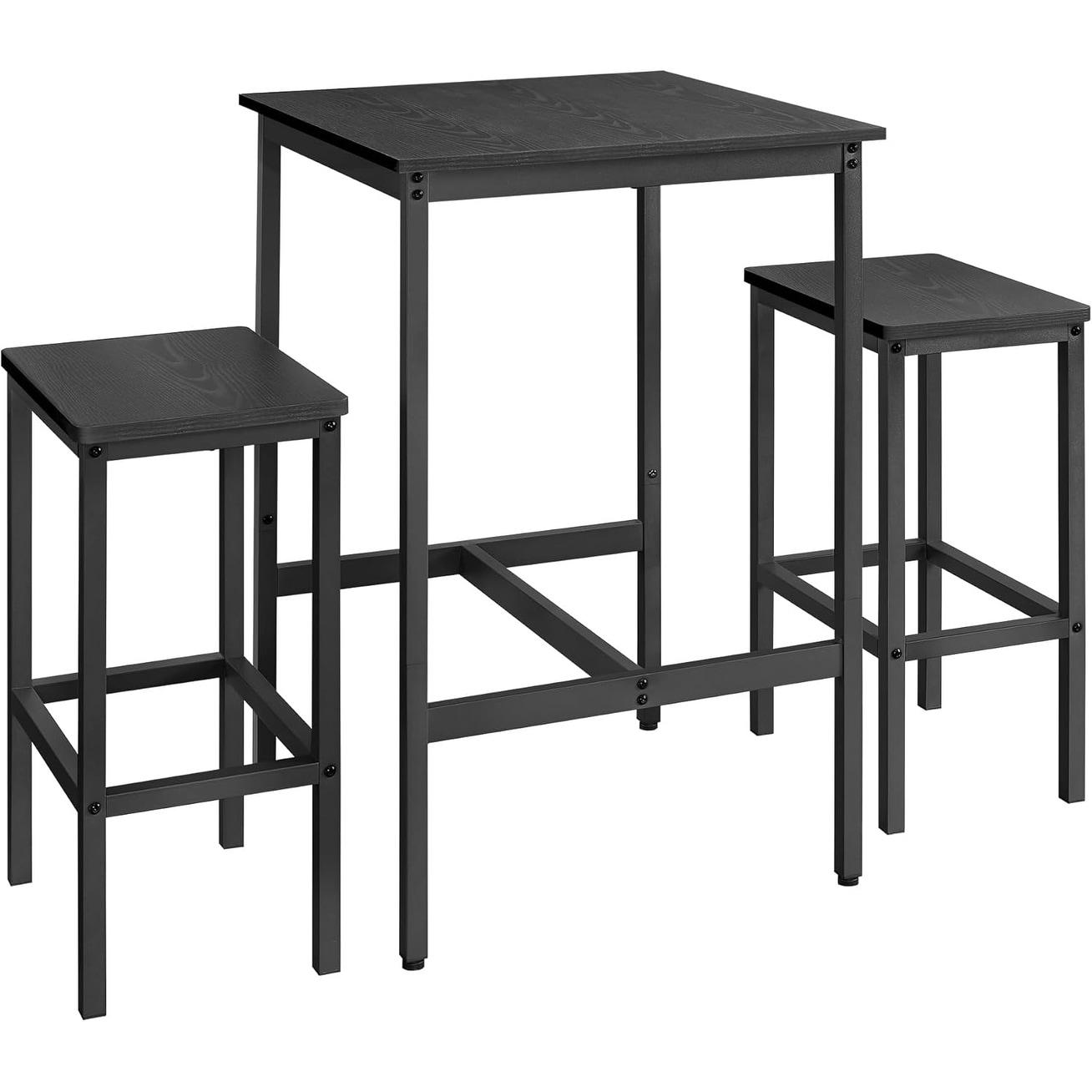 Compact Square Bar Table Set with 2 Stools, Space-Saving Dining Pub Set for Kitchen, Living Room or Party - Ebony & Ink Black