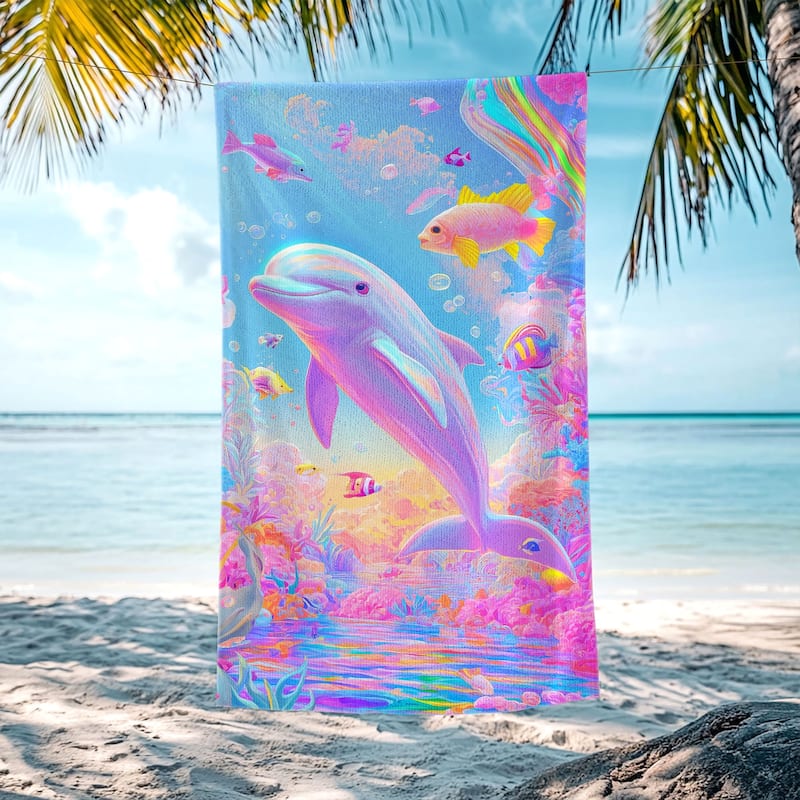 Sea Turtle Dolphin Large Beach Towel Quick Dry Absorbent 30"x60"/35"x70" - Dolphin - 30"x60"