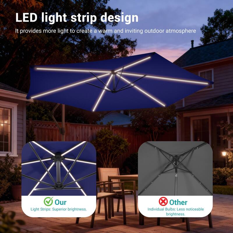 Sonkuki Outdoor 10FT LED lighted Patio Offset umbrella for Garden