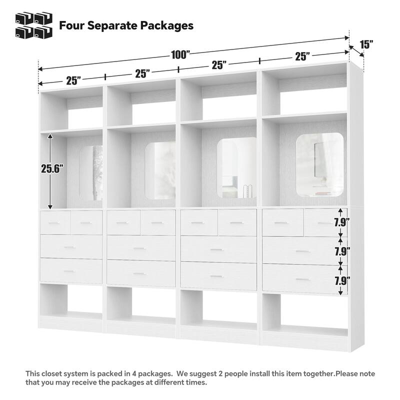 Cimly 25''W Closet Organizer with Mirror and Drawers, Freestanding Closet System for Walk-in/ Reach-in Closet
