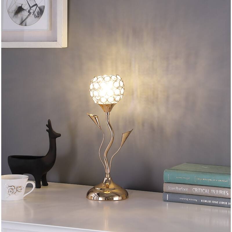 14 Inch Gold Table Lamp with Clear Novelty Shade for Bedside - 6.50" x 4.75" x 14"