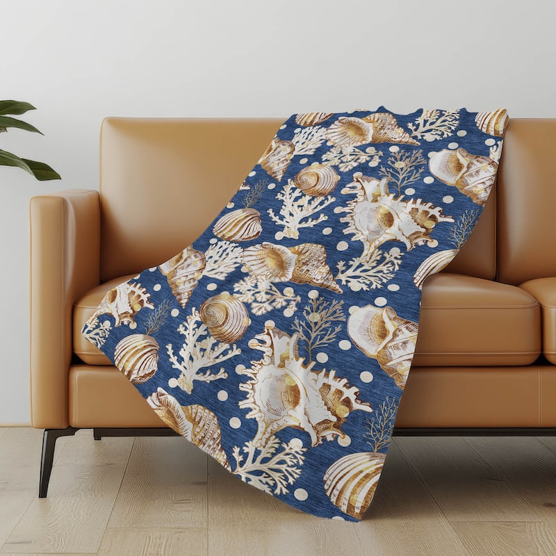 Premium Machine Washable ASB185 Seashells Sherpa Throw Blanket - Blue - 4'2" x 5'10"
