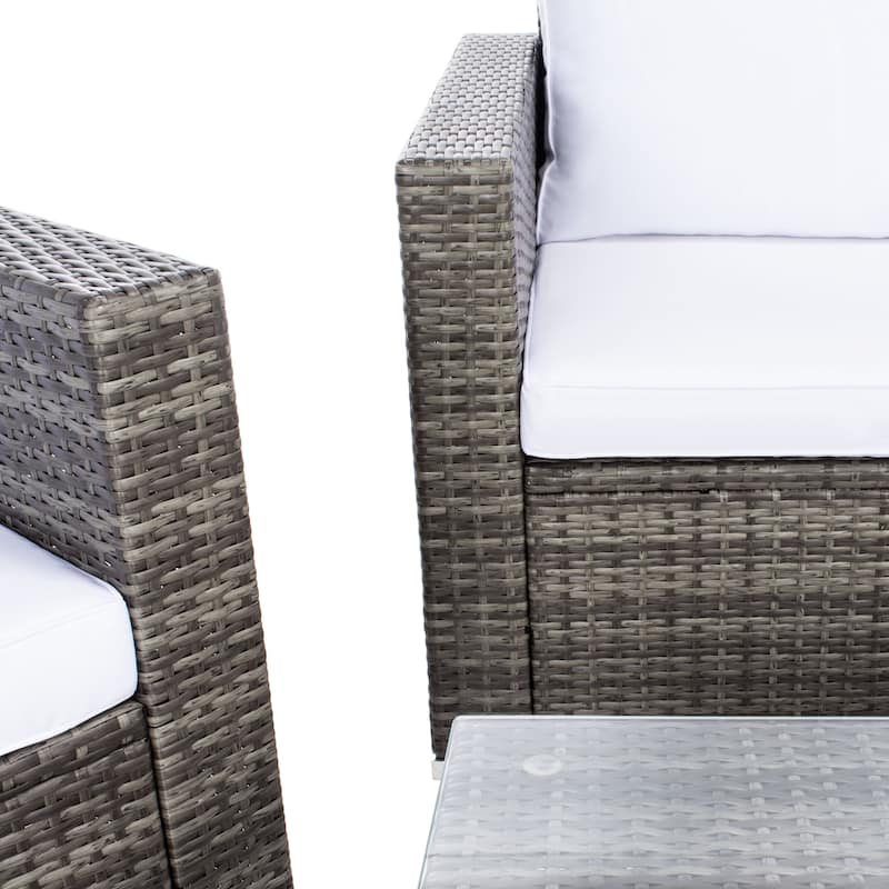 SAFAVIEH Outdoor Patio Furniture Natalee Wicker 4-Piece Conversation Set - 50W x 27D x 28H