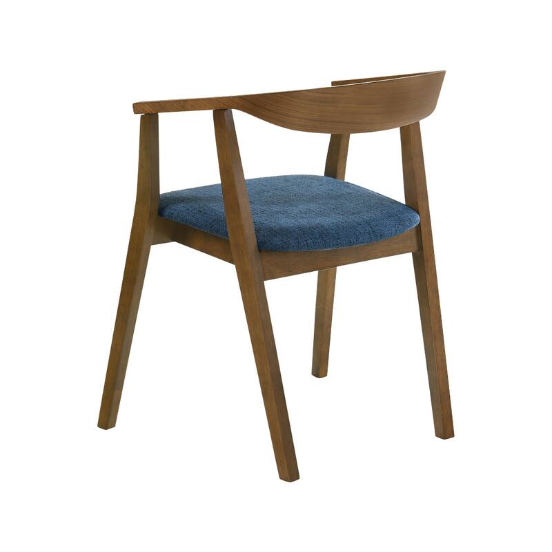 Alana Dining Chair Set of 2, Walnut Brown Wood Frame, Blue Fabric