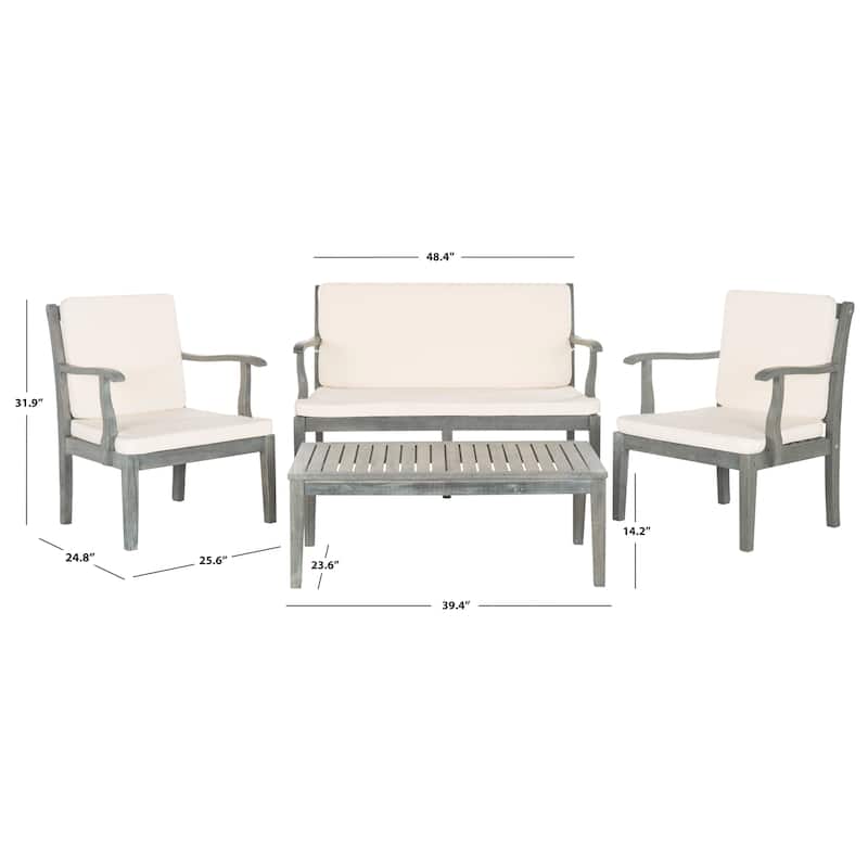 SAFAVIEH Outdoor Bethli Mar Acacia Wood 4-Piece Patio Set - 48W x 32D x 25H