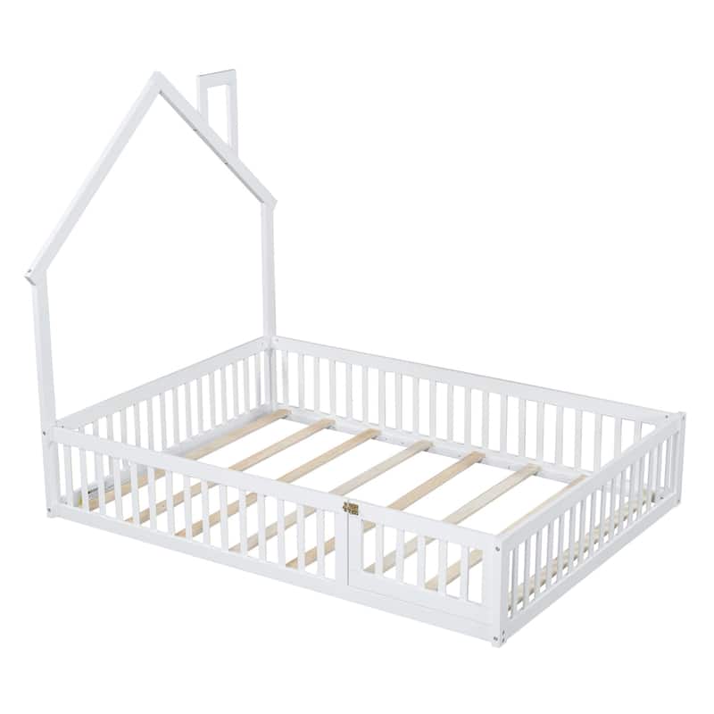 Wooden house platform bed with guard rails