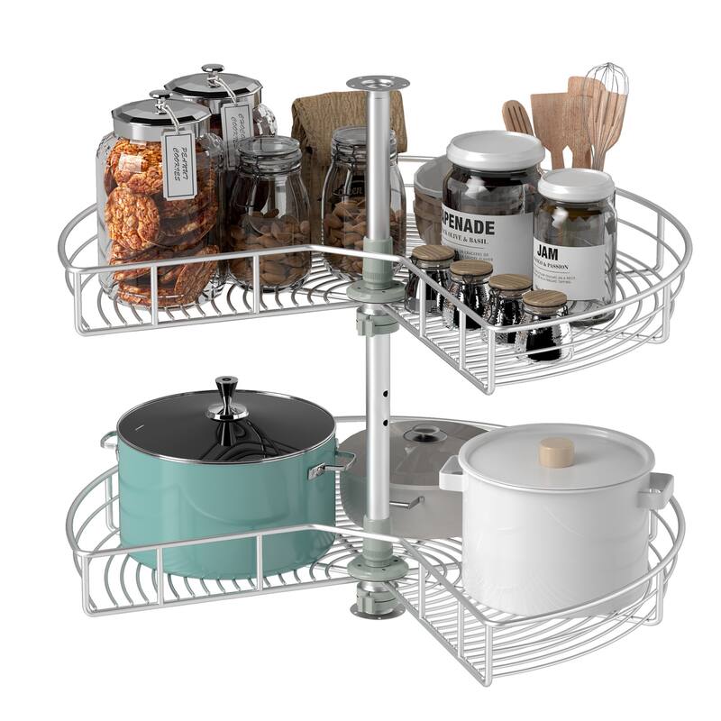 28 Inch Metal Pie Cut 2 Shelf Lazy Susan Set