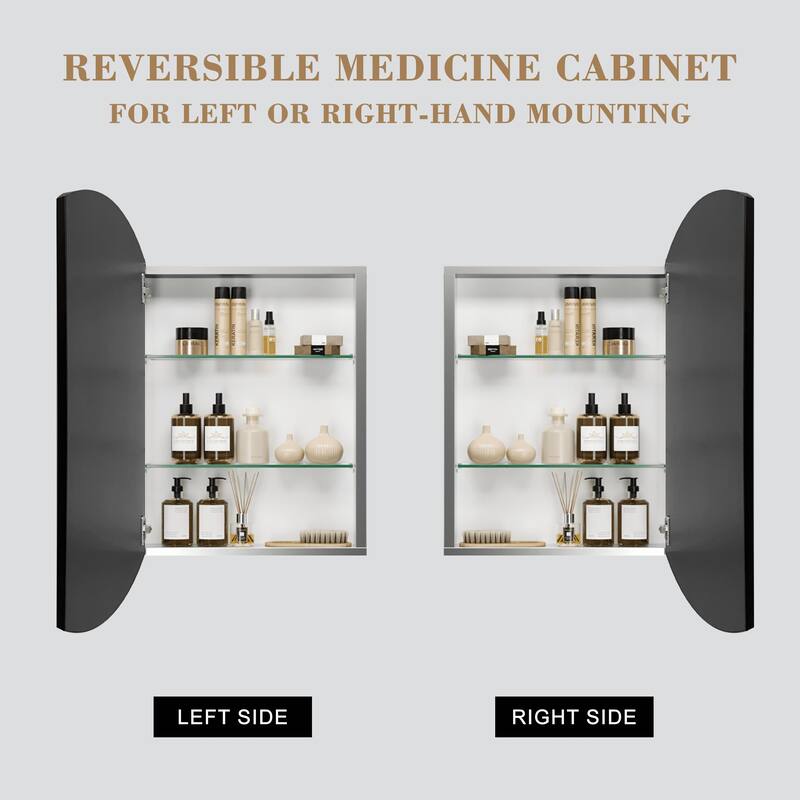 Medicine Cabinet Mirror, Wall-Mounted or Recessed Installation, Black Iron Powder Material, Removable Shelf for Bathroom