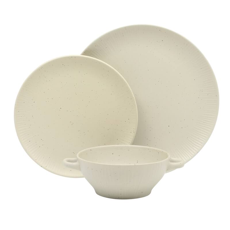 Gibson Elite Clover Hill 12-Piece Stoneware Dinnerware Set - Embossed Reactive Glaze - Service for 4