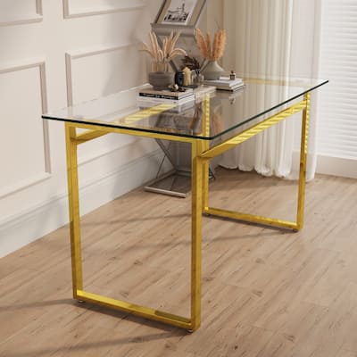 Modern Minimalist Rectangular Glass Dining Table for 4-6 with 0.31" Tempered Glass Tabletop