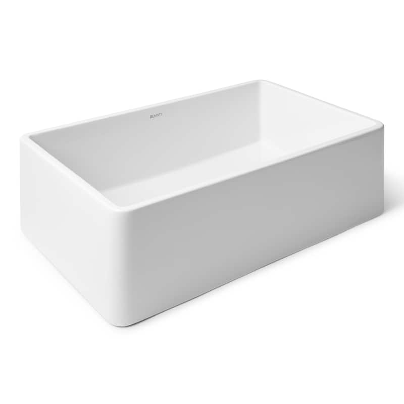 Ruvati 33 x 20 inch Fireclay Reversible Farmhouse Apron-Front Kitchen Sink Single Bowl - White -