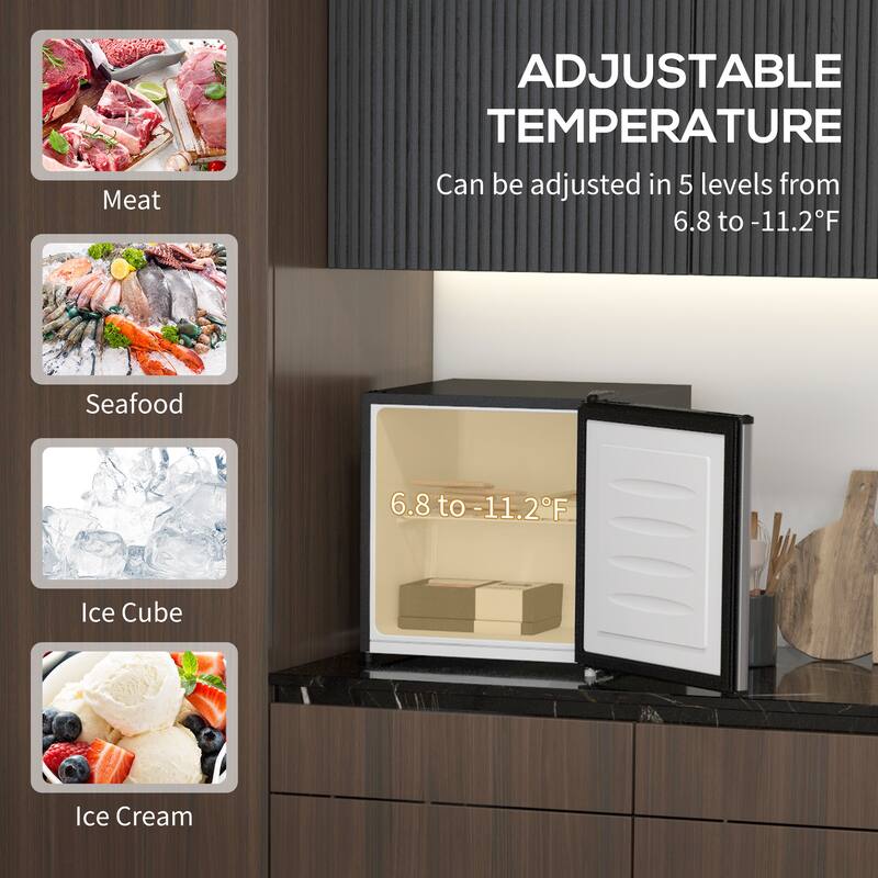 HOMCOM Mini Freezer Countertop, 1.1 Cu.Ft Compact Upright Freezer with Removable Shelves, Reversible Door for Home