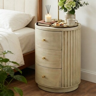 Modern Wood Nightstand with Drawer - Round Side Table for Bedroom ...