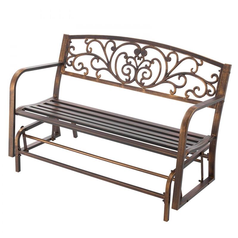 Outdoor Patio Glider Bench 50” with Metal Frame and Cast-Iron Backrest for Garden Seating - 50” x 27.2” x 33.7”