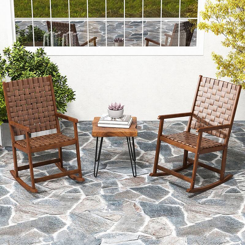 Gymax Rocking Chair with PU Seat & Rubber Wood Frame Safe & Smooth