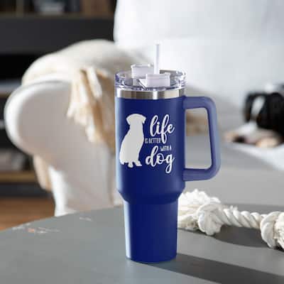 Life Is Better With A Dog Canyon Cup, Double Wall Stainless Steel w/ Straw, 40oz, Gift Box - 40oz