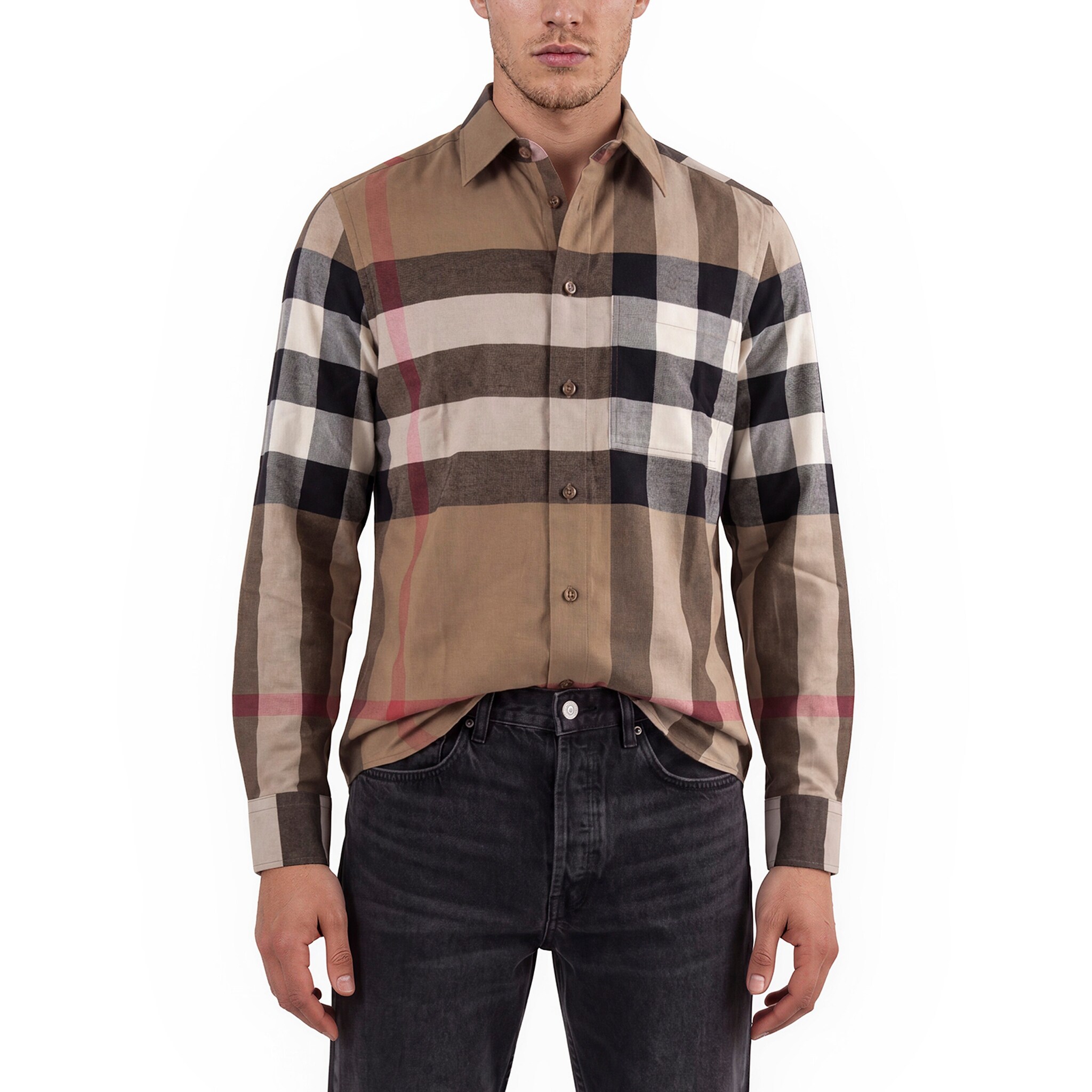 New Men's Check Design Burberry Men's Claverdon Exploded Check Shirt - Overstock - 44463908