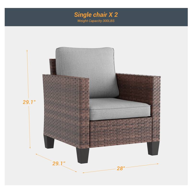 BONOSUKI 2Pcs Patio Single Sofa Set Brown Rattan Outdoor Furniture Set