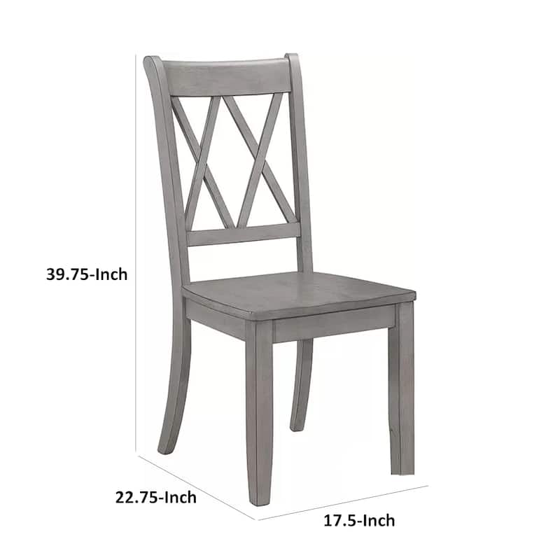 Janu Set of 2 Side Dining Chair, X Shaped Backrest, Gray Solid Wood