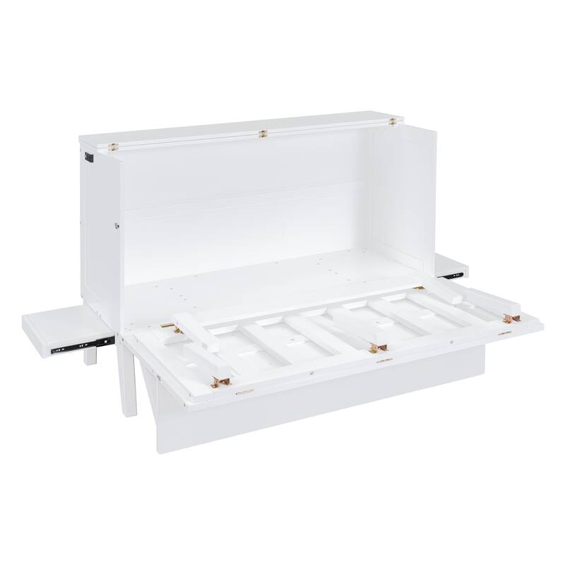 Queen Size Murphy Bed with USB Port and removable Shelves on Each Side,White