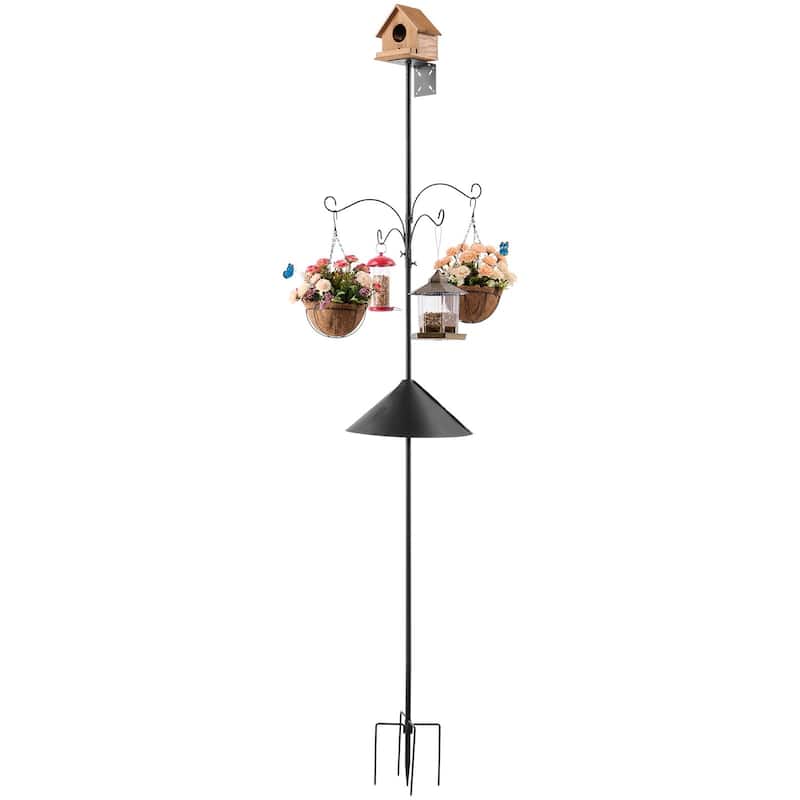 Extra Tall Garden Shepherd Hook 93" Black Steel Pole with 4 Hanging Hooks for Feeders and Plants - 22.24” x 22.24” x 93.31”
