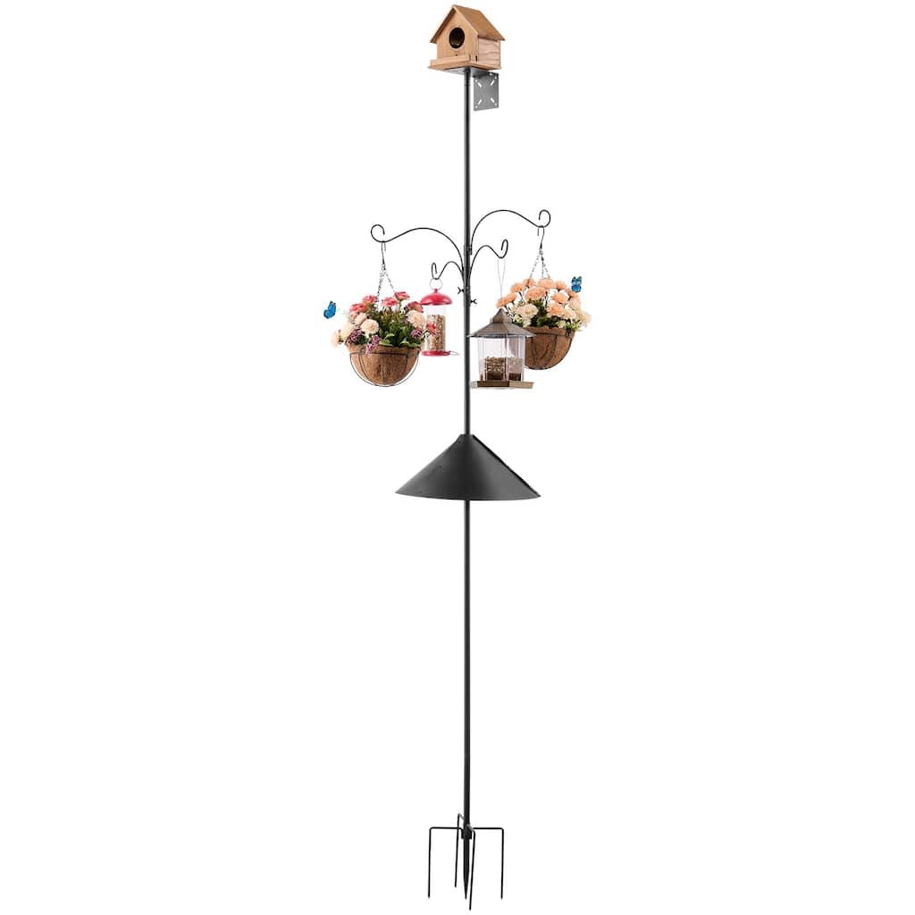 Extra Tall Garden Shepherd Hook 93" Black Steel Pole with 4 Hanging Hooks for Feeders and Plants - 22.24” x 22.24” x 93.31”