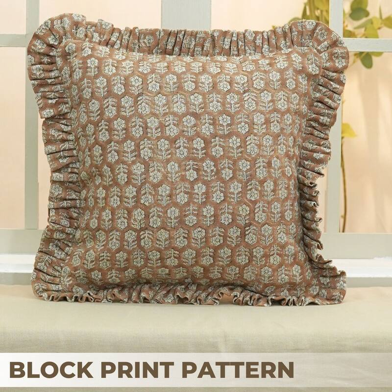 Red Thick Linen Frill Sofa Cushion Cover - Tulsi Butti