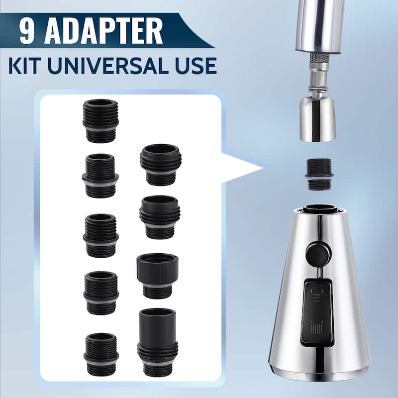 WOWOW Stainless Steel Kitchen Sprayer Head - 3 Modes with 9 Adapters
