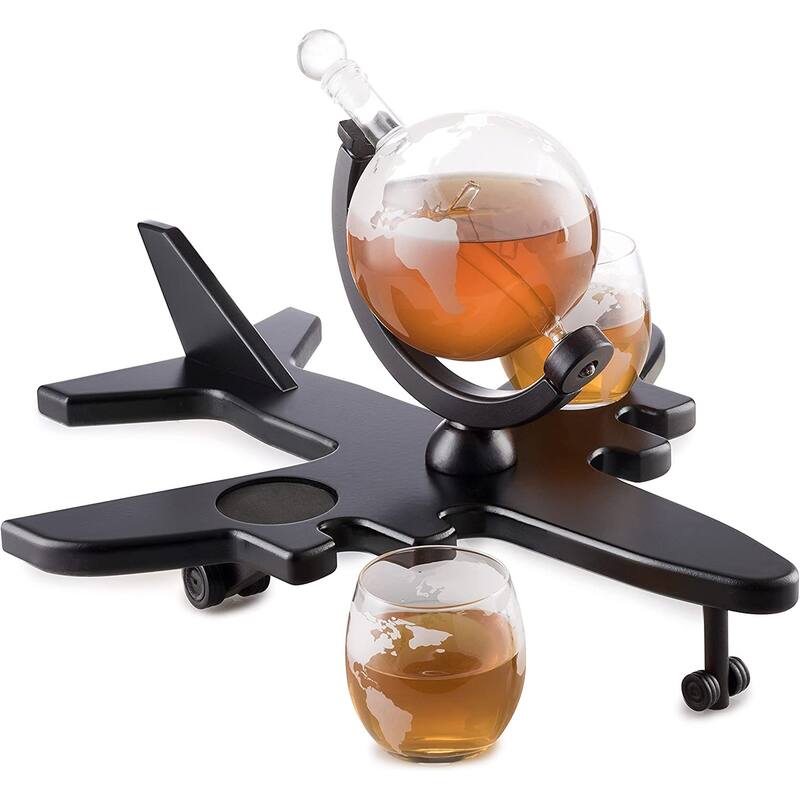 Airplane Decanter with 2 Globe Glasses - Set of 2